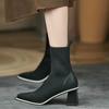 Elastic Socks Boots for Women 2025New Square Toe Ankle Boot Fashion Women's Shoes Chunky Thick Heel British Knitted Short Boots