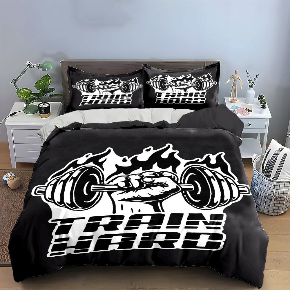 Hand gripping flaming barbell. Bedding sets Duvet cover sets Duvet covers Pillowcases(1*Duvet Cover 2*Pillowcases without duvet insert)