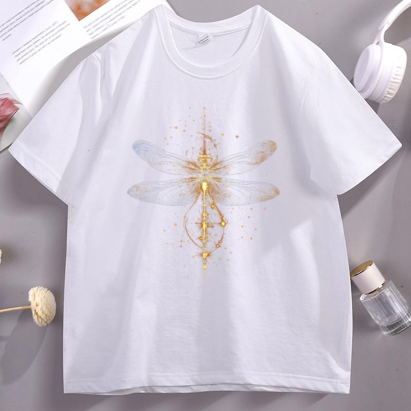 Bright Golden Dragonfly TShirt for Comfortable Cute Unisex Tshirt Cute Dragonfly Tee Unisex Cotton Short Sleeve Tshirts Y2k