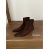 2025 Autumn and Winter New Suede Small Square Head Thin Heel Short Boots Women's Small Heel Temperament High Heels Elastic Thin Boots