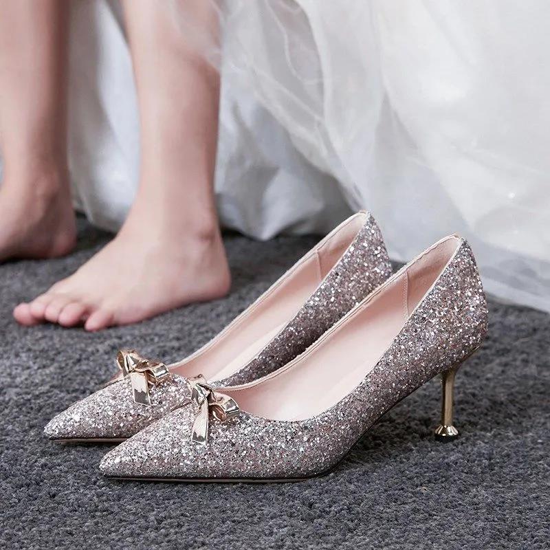 Cresfimix Zapatos De Mujer женские милые легкие серебристые свадебные туфли на шпильках женские повседневные туфли на золотистом блестящем каблуке A9426