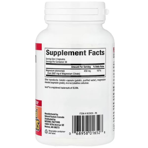 Магний Цитрат, Magnesium Citrate, Natural Factors 90капс (36406022)