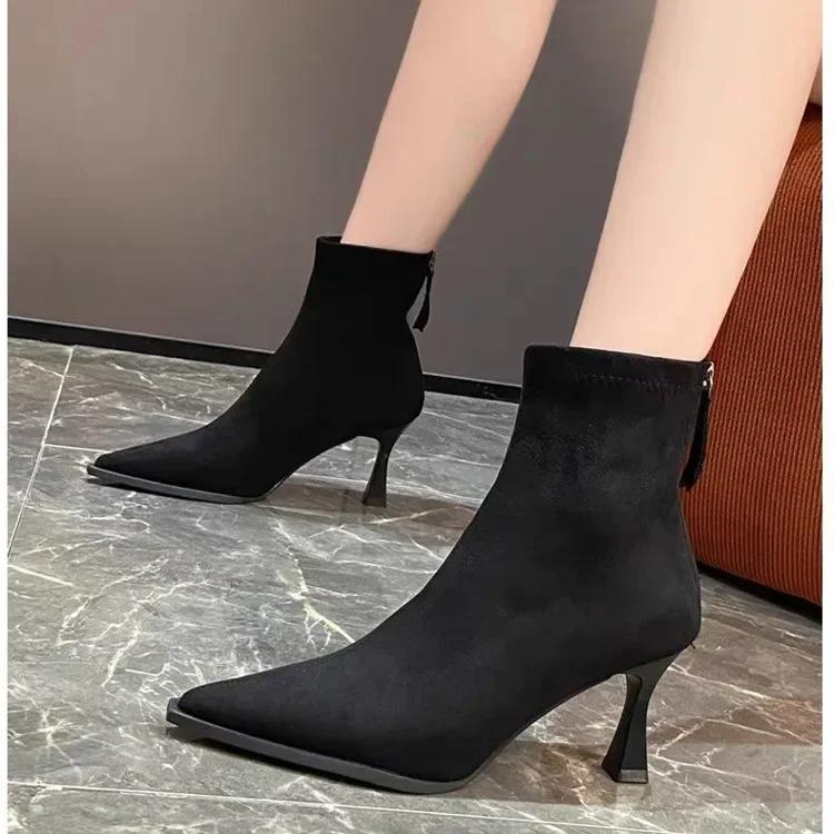 High Heels Ankle Boots Women Leopard Pointed Toe Shoes Winter New Trend Chelsea Snow Botas Pumps Fashion Sexy Zapatos Mujer