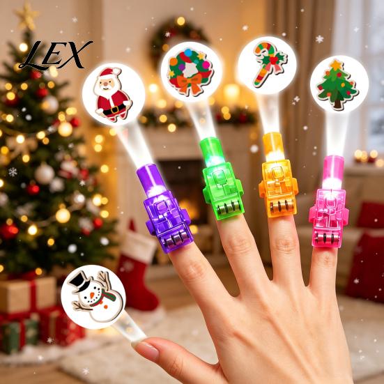Kindergarten Prize Incentives Christmas Finger Projector Light, Mini Patterns LED Toy for Kids, Portable Projection Gadgets Light Up Ring Xmas