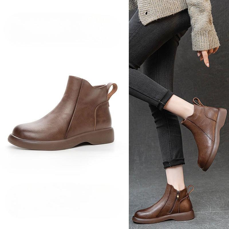 Autumn and Winter Retro Soft Leather Women's Boots 2025 New Style Versatile, Chunky, Fashionable and Simple Women's Ankle Boots