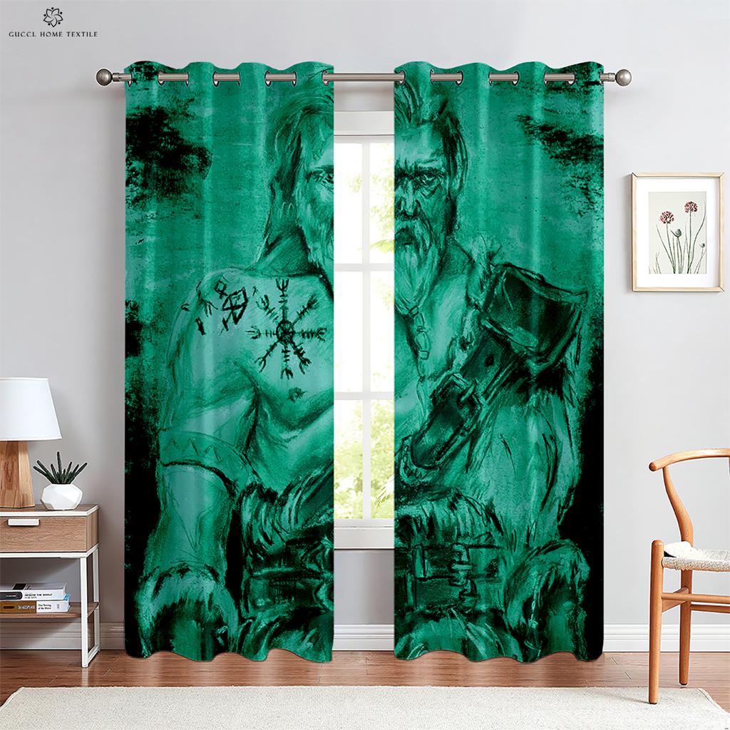 Шторы с геометрическим рисунком рунического щита и созвездия, черные шторы, для гостиной, на открытом воздухе, для спальни, кухни, для окна, 2 шт.