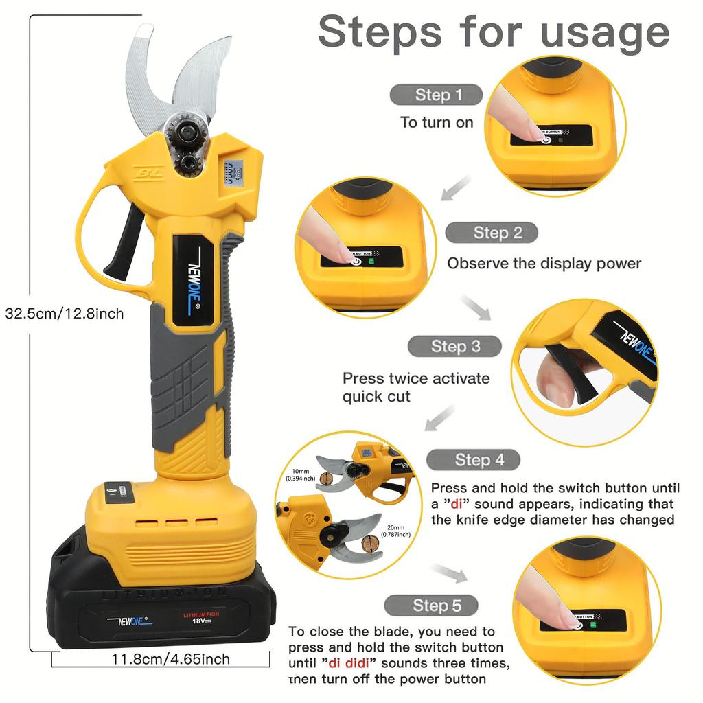 NEWONE Беспроводные ножницы 18 В с ЖК-дисплеем, совместимые с аккумулятором LXT, максимальный диаметр резки: 30 мм, регулировка переключателя на 2 скорости