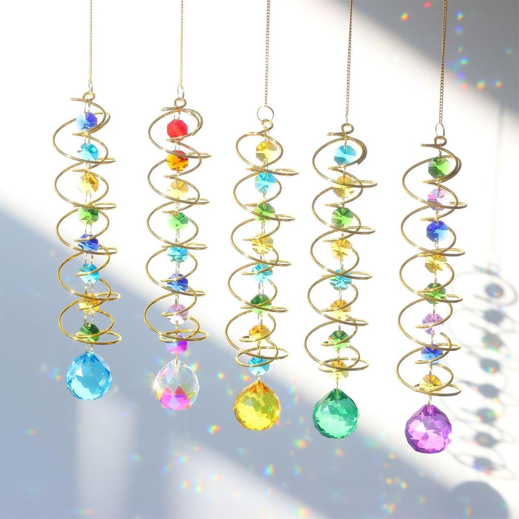Cross-Border 3D Gazing Ball Spiral Wind Chime with Water Drop Love Crystal Sun Catcher Rainbow Decoration
