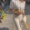 2024 Summer Korean Retro Sweet Lace V-Neck Puff Sleeve Top