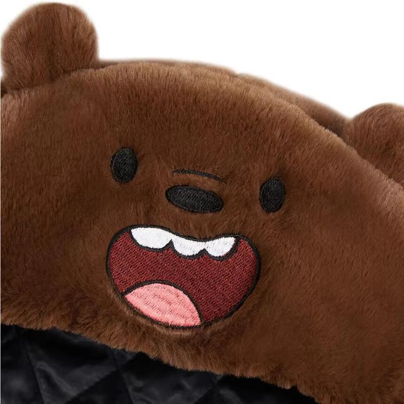 Зимняя теплая плюшевая шапка с изображением медведя белого коричневого цвета