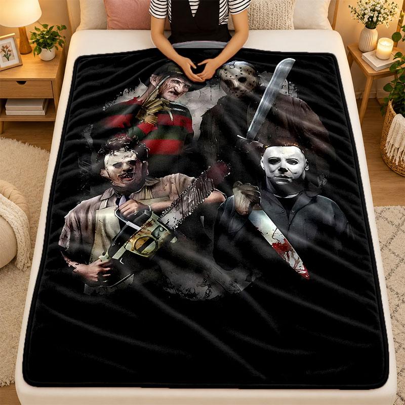 Flannel BlanketHorror Movies Warm Soft Throw Blanket for Indoor Sofa Bed Living Room Use