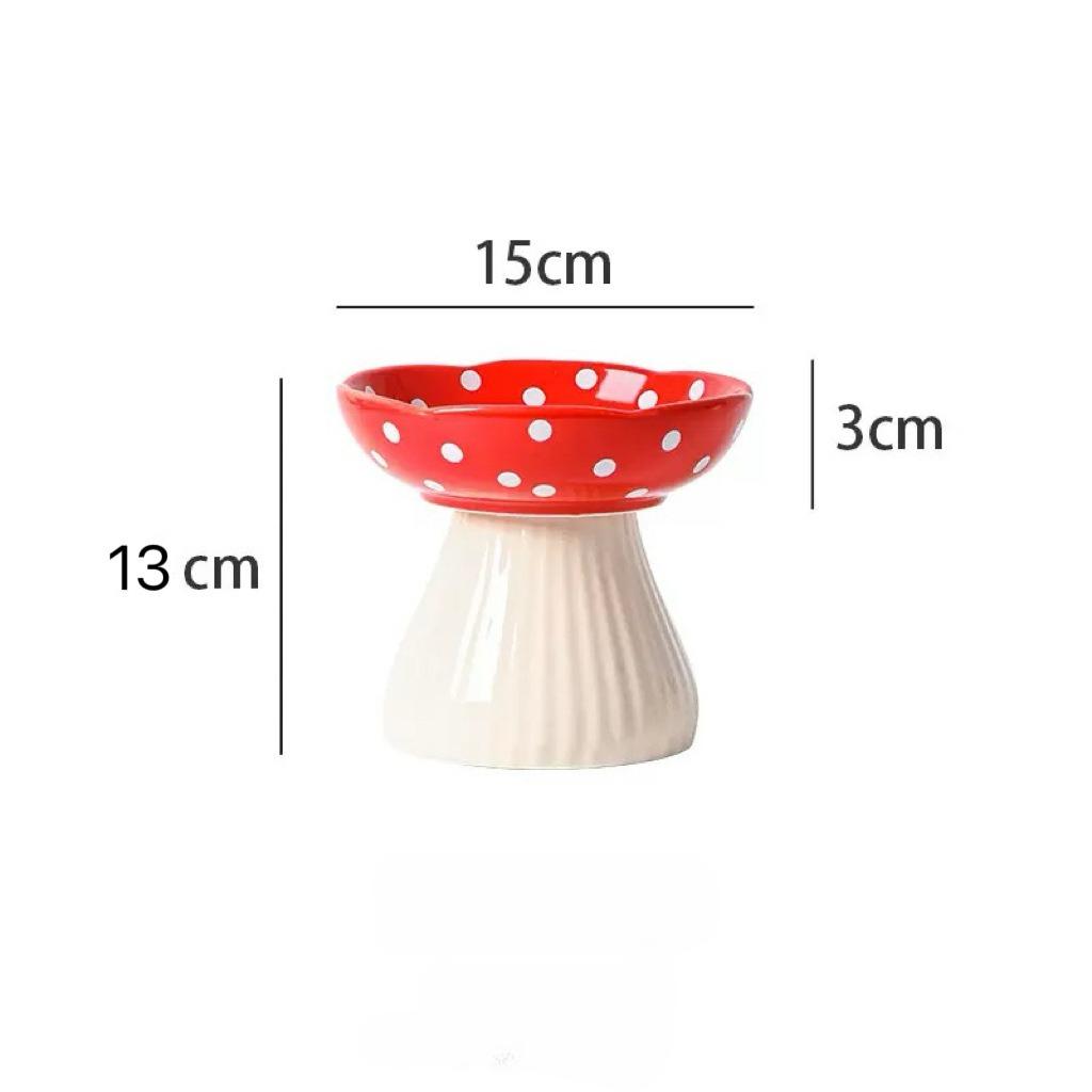 6 Inch Mushroom Ceramic Elevated Cat Bowl Raised Food Water Bowl Beard‑Friendly Inclined Dish Flat‑Faced Kitten Supplies