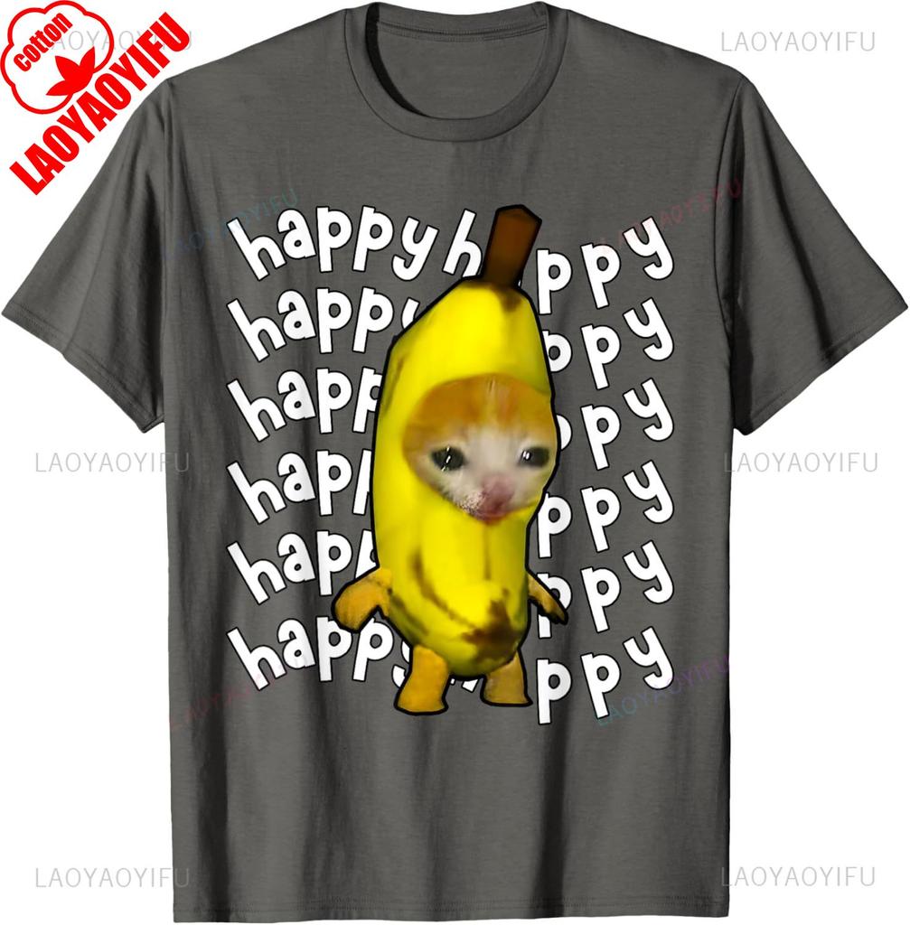 Happy Banana Cat Meme Bananacat Happy Kitty Cat Lovers Meme Tshirt Summer Unisex Unisex Fashion Cotton Graphic T Shirts