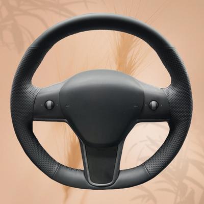Черная противоскользящая дышащая крышка рулевого колеса автомобиля из микрофибры, сшитая вручную, для Tesla Model 3 2017 2018