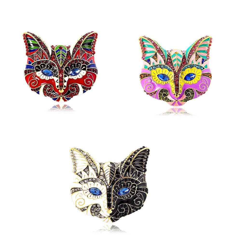 Стразовая кошка Эмалевая брошь Ювелирные аксессуары Винтажная булавка на воротник Модная брошь с капельной эмалью Повседневная