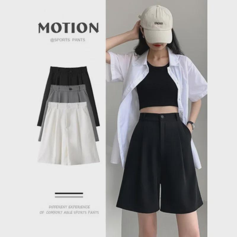 Женские брюки-шорты с высокой талией и широкими штанинами