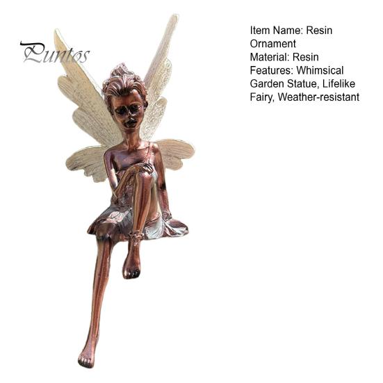 Скульптура из смолы «Цветочная фея», фигурка сидящей феи, украшение для сада, крылатая статуя феи для внутреннего рабочего стола, дворового искусства