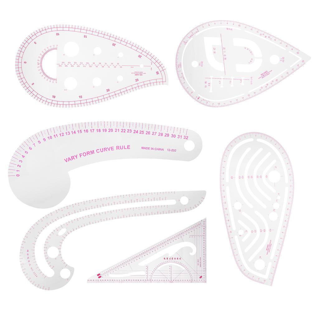 6 шт. Изогнутая линейка Многофункциональная пластиковая Вариативная форма Швейная Градуировка Проверка Дизайн одежды Инструмент