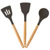 3-Piece Non-Stick Silicone Kitchen Utensils Set With Wooden Handle - Heat Resistant Cooking Spatula Cookware (Black)