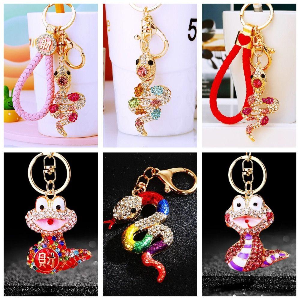 Exquisite Rhinestone Snake Keychain Fortune Women's Bag Pendant Zodiac Snake Year Key Ring Couple