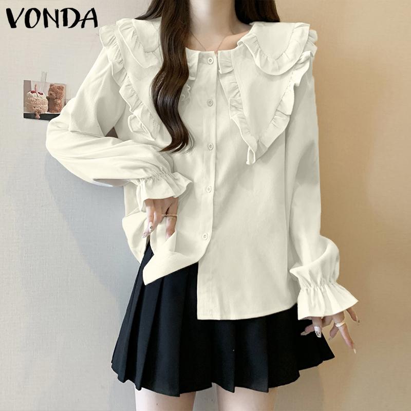 VONDA Женские летние блузки с длинным рукавом и лацканами