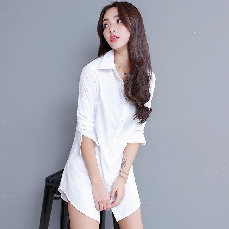White Shirt Female Loose Sexy Long Sleeve Shirt Button Up Long Undershirt Ladies Blouses Sexy Clubwear Office Wear Plus Size