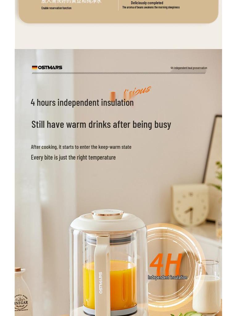 OSTMARS Silent Multifunctional Soy Milk Maker & Food Processor for 3-4 People - No Filter Needed, Fully Automatic.