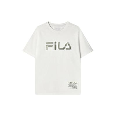 Fila Футболка мужская модная повседневная с коротким рукавом и круглым вырезом, с принтом логотипа в виде буквы, белая, песочно-серая F11M418103F-GY