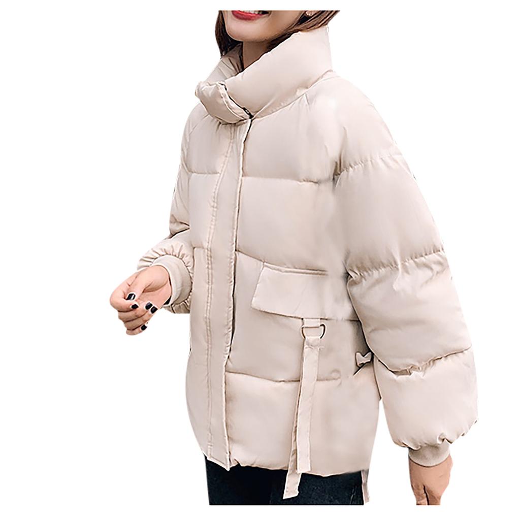 Women Fashion Long Sleeve Bread Jacket Solid Color Cotton Coat Jacket Overcoat