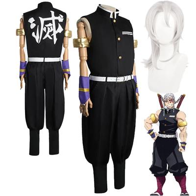 Tengen Косплей Аниме Demon Slayer Kimetsu No Yaiba Косплей Костюм Uzui Tengen Униформа Серебряный Парик Костюмы на Хэллоуин Экипировка