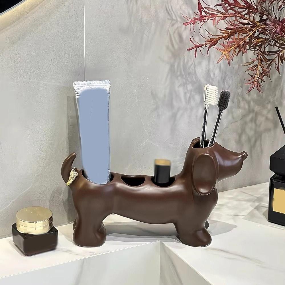 Space Saving Dachshund Toothbrush Holder Ceramic Toothbrush Storage Rack  for Bathroom