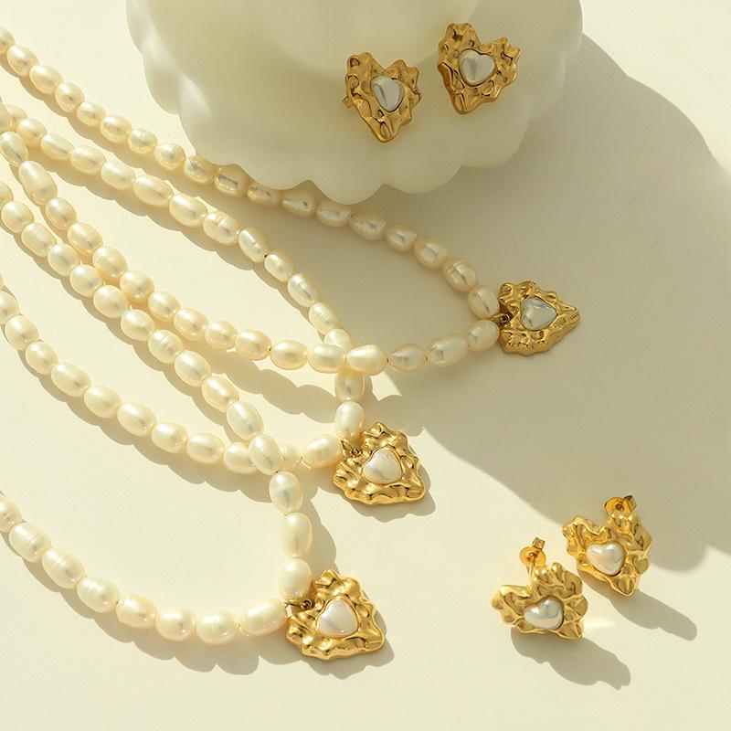 French New Light Luxury Temperament Does Not Fade Niche Hammer Type Love Peach Heart Necklace Bracelet Jewelry Set Women