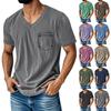 Мужской летний однотонный топ с V-образным вырезом и короткими рукавами, свободными карманами