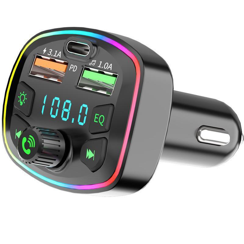 Автомобильное Bluetooth 5.0 Зарядное устройство FM-передатчик PD 18 Вт Type-C Двойной USB Цветная подсветка Прикуриватель MP3-плеер