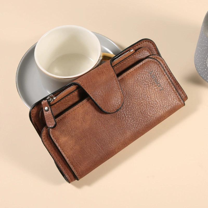 Женский длинный кошелек с зажимом для денег из ПУ кожи, трехслойный, женские кошельки-клатчи, цветной блок, ретро, кошелек для монет, держатель для карт