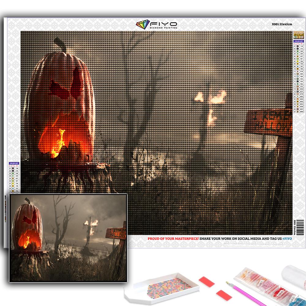 5D DIY Diamond Embroidery Halloween Scary Pumpkin And Castle Diamond Painting Mosaic Home Decoration