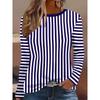 Round Neck 3D Striped Printed Top Casual Long Sleeved Women's T-shirts - Soft Medium Stretch Polyester Fabric Spring and Autumn Relaxed Fit Clothing