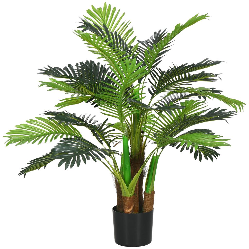 Artificial Palm Tree, 1 m, Realistic Branches, Decorative Plant, Plastic, with Pot, Brown+Green