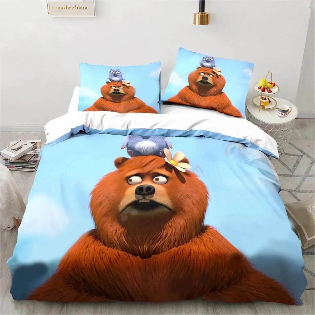Cartoon Grizzy N Lemmings Bedding Set Duvet Cover Bed Set Quilt Cover Pillowcase Comforter King Queen Size Boys Adult
