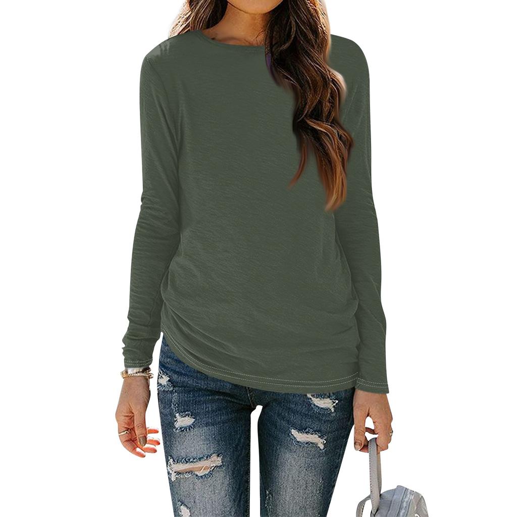 Womens Long Sleeve Round Neck Shirts Basic Tee Casual Top Fall Trendy Tunic Outfits Fitted T Shirts