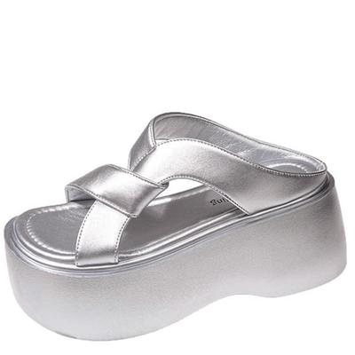 Модные женские туфли на толстой платформе с каблуком 8 см, с открытым носком, кожаные босоножки на танкетке, женские летние пляжные шлепанцы с толстой подошвой