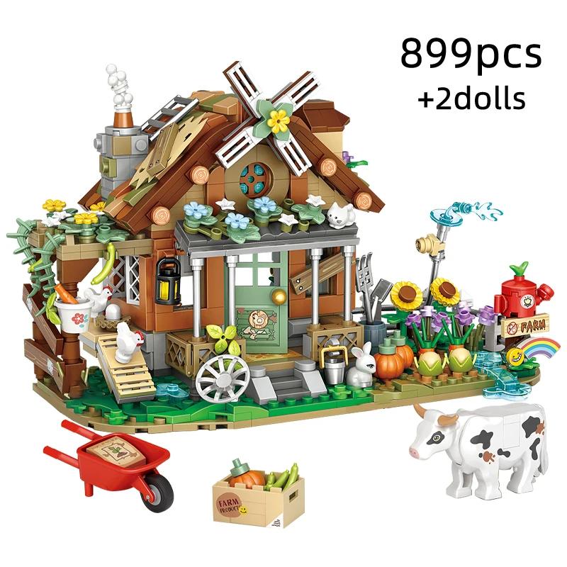 Забавный 899 шт. Мини Город Друзья Фермерский Дом Строительные Блоки Ветряная Мельница Архитектурные Кирпичики Фигурка Обучающие Игрушки для Детей Подарки