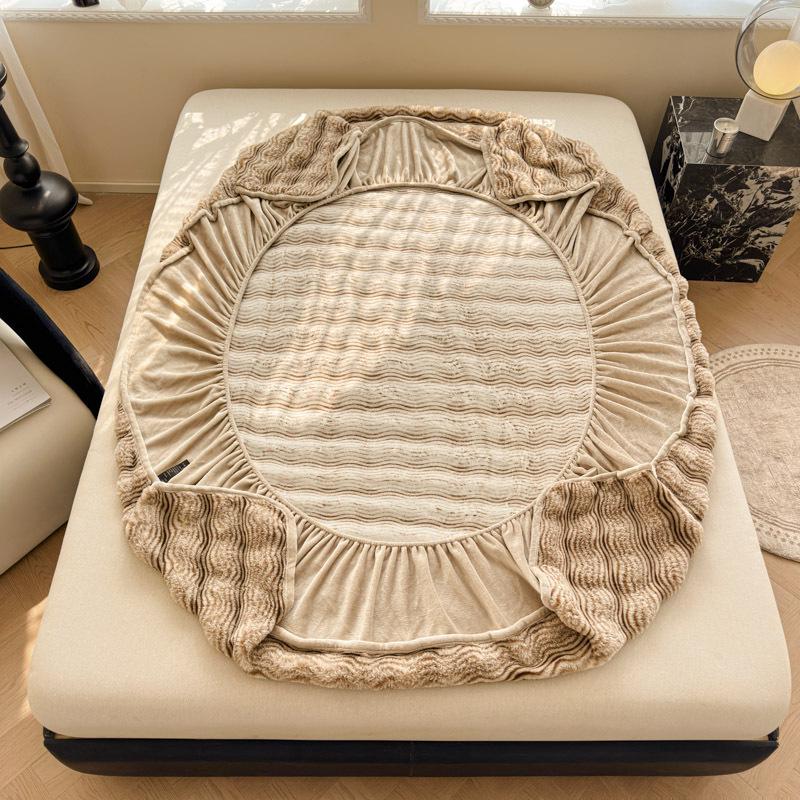 2025 Сверхтолстое плюшевое постельное белье с подкладкой из кроличьего меха для зимы - Односпальная простыня-пододеяльник и чехол на матрас из молочного велюра