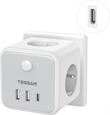 Tessan Серая USB-розетка, стандартные тройники 6 в 1 с 3 USB-портами, многоканальный сетевой концентратор с выключателем, USB-зарядное устройство, совместимое с телефоном, планшетом