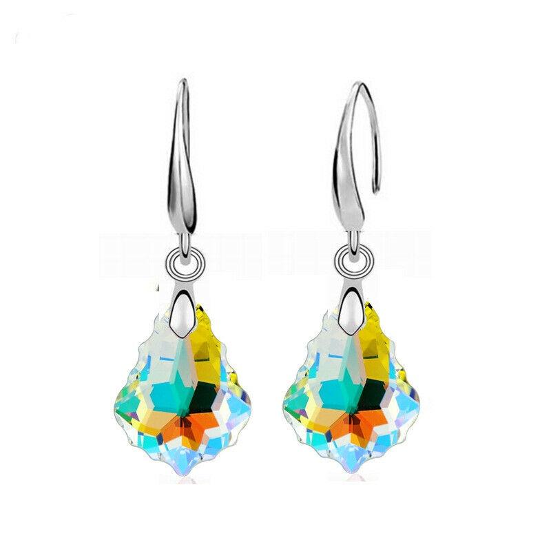 Женский комплект из серег и ожерелья с подвеской в виде капли воды из белого серебра и кристалла Ab