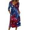 Women's Casual 3/4 Sleeve Button Neck Mid-Length Dress with Abstract Print and Loose Fit for Everyday Wear