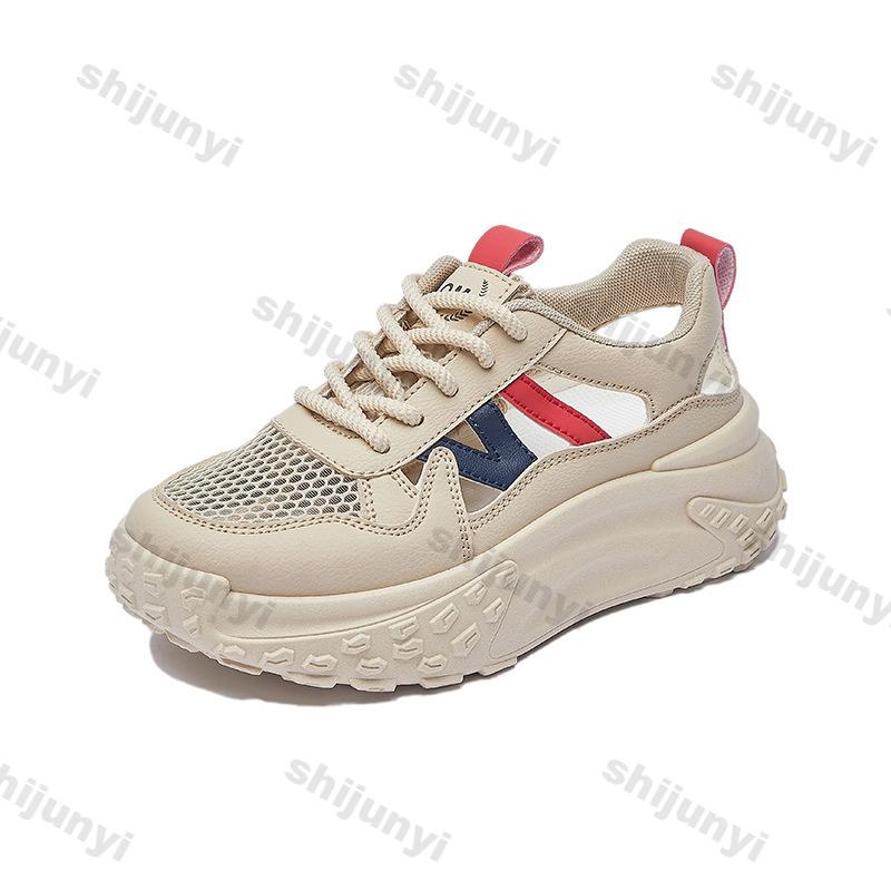 Women Platform Sneakers 2025 Summer New Hollow Breathable Height Increase Casual Shoes Comfortable Fashion Cross Tied Mesh Shoes