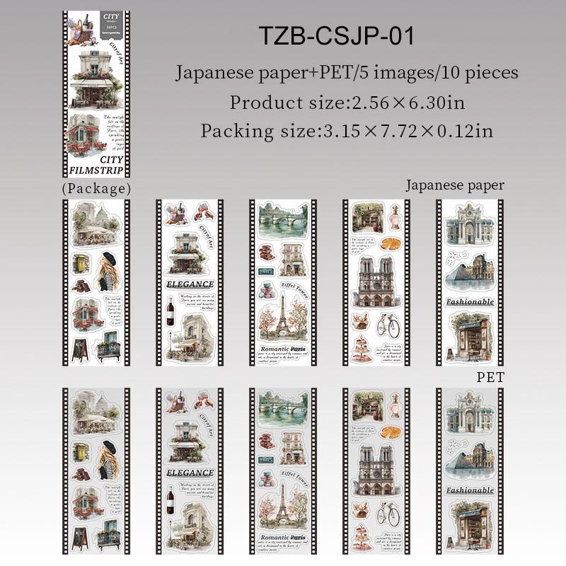 JIANWU City Filmstrip Series Vintage Travel Tree Sea Film Landscape Material Collage Sticker Book Creative Journal Stationery