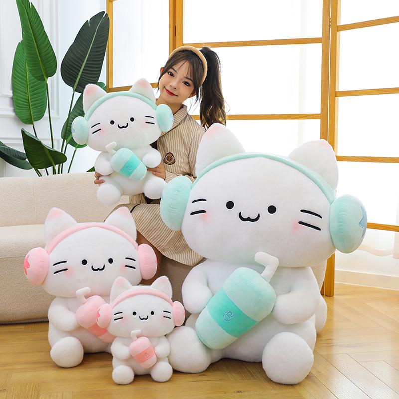 Новые наушники для молочного чая, плюшевая игрушка-кукла в виде кошки, оптовая продажа, мультяшная милая кукла-кошка, подарок на день рождения для девочек