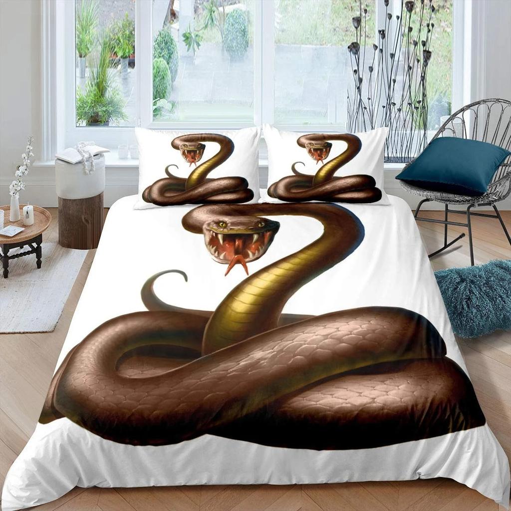 Snake Duvet Cover Set 3D Python Palm Leaf Bedding Set King Size Reptile Tropical Theme Quilt Cover For Kids Boys Girls Teens